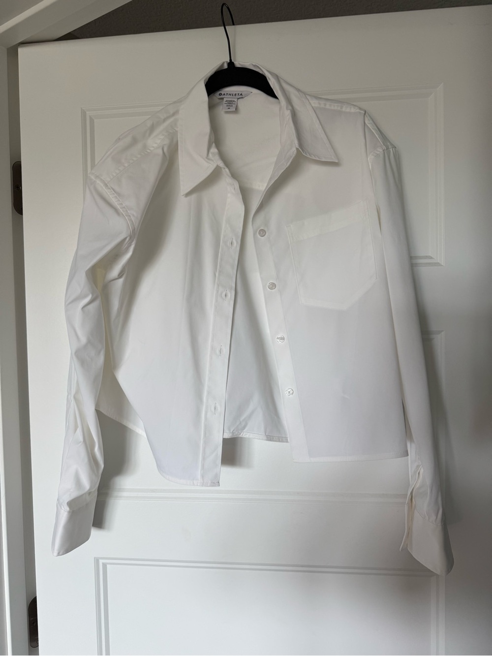 Athleta White Button-Down Shirt with Chest Pocket